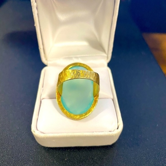 Vtg Sterling Gold Tone Oval Faceted Caribbean Blue Quartzite Ring Size 8.25 - Picture 5 of 8